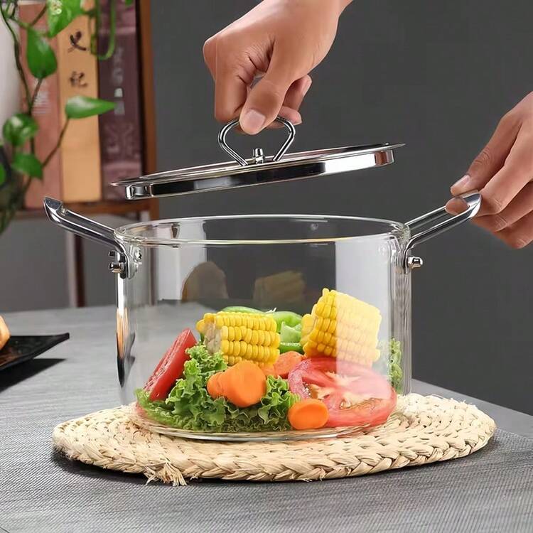 Borosilicate Glass Cooking Pot with Lid, 5.5L Clear