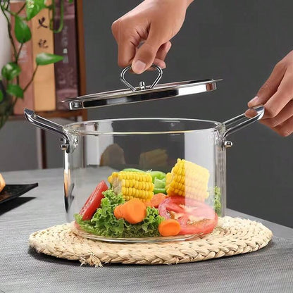 Borosilicate Glass Cooking Pot with Lid, 5.5L Clear