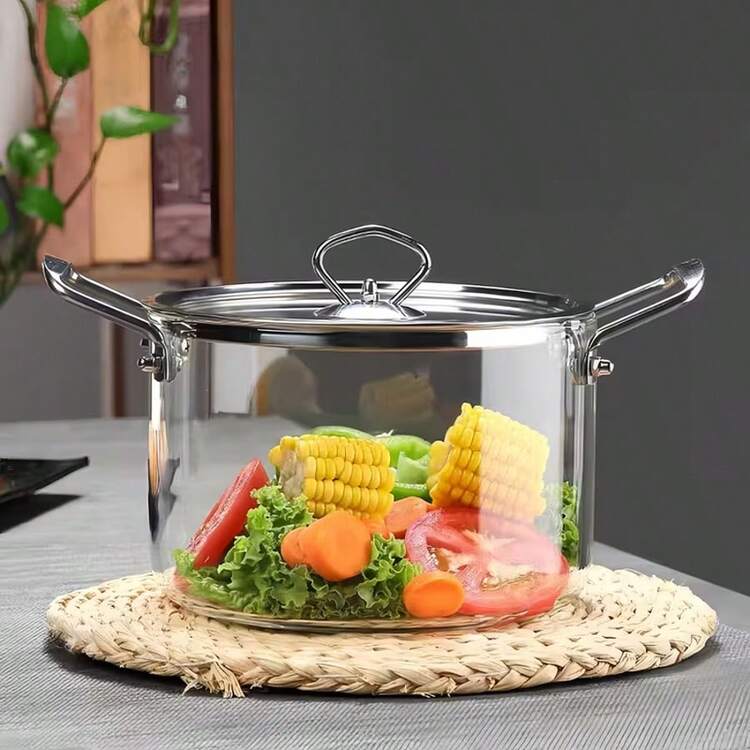 Borosilicate Glass Cooking Pot with Lid, 5.5L Clear