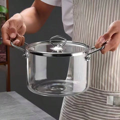 Borosilicate Glass Cooking Pot with Lid, 5.5L Clear