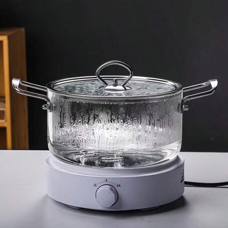 Borosilicate Glass Cooking Pot with Lid, 5.5L Clear