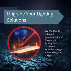 Visual comparison promoting SmokePhonics Blue Spectrum LED Grow Light Bulb 11W over incandescent and fluorescent lighting options.