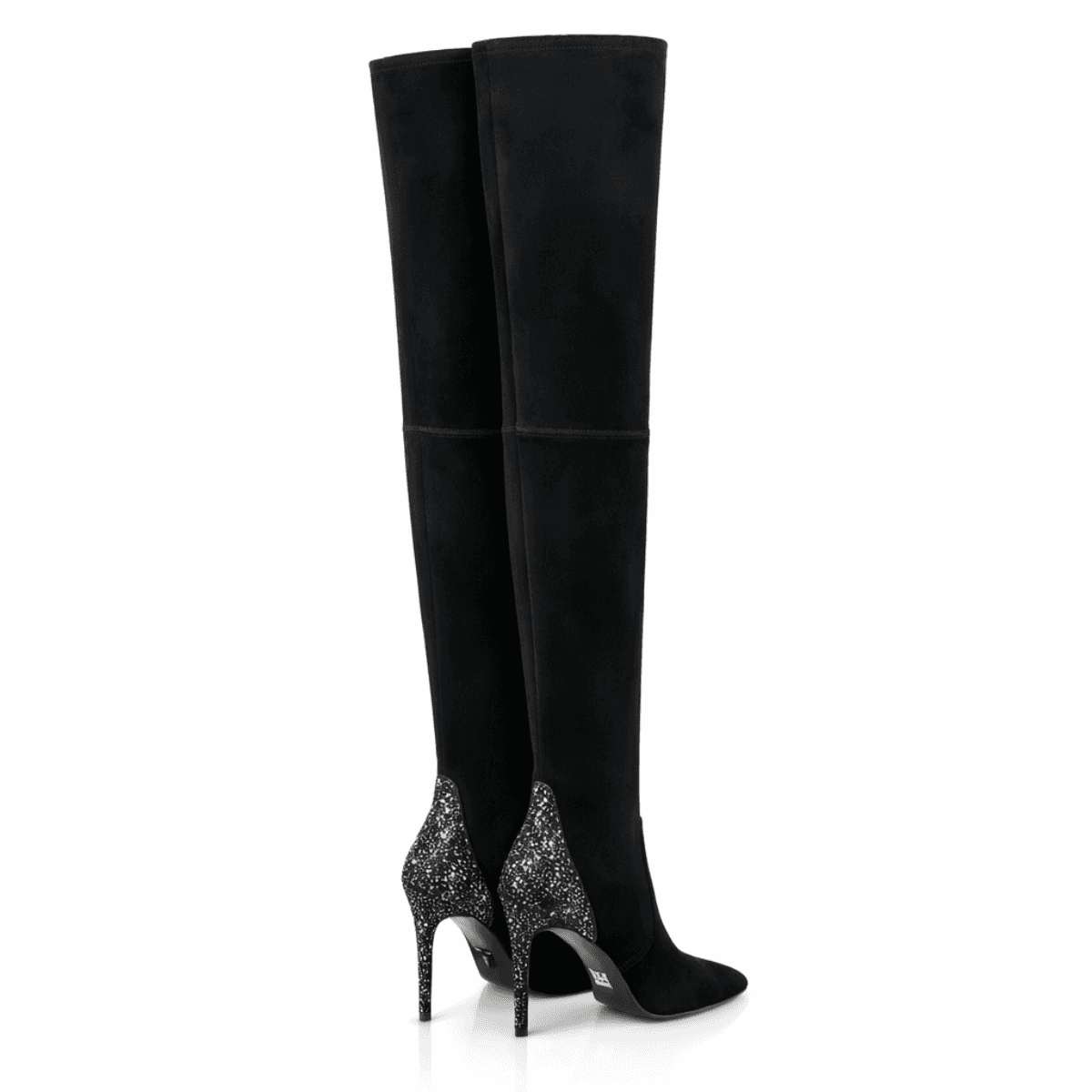 Elegant black over the knee boots with sparkling crystal heels