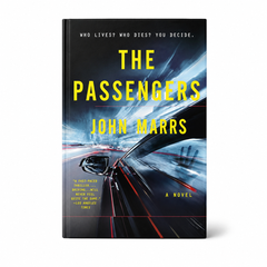 Hardcover thriller novel Berkley The Passengers Book in black, with yellow and blue cover art and driving theme John Marrs