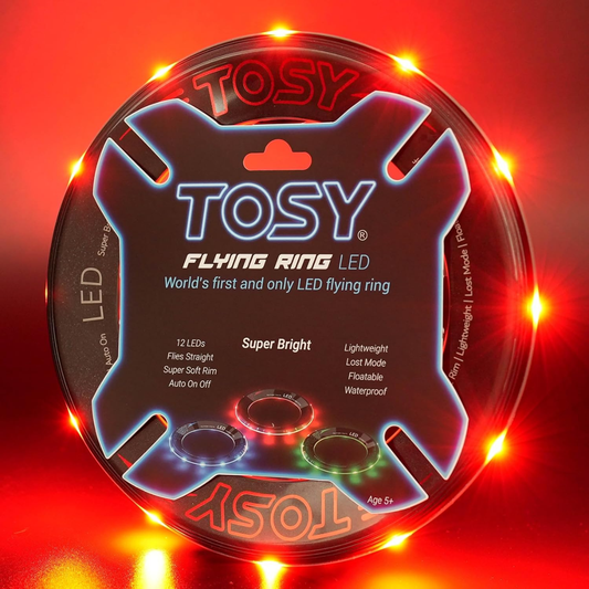 TOSY LED flying ring packaging with red background