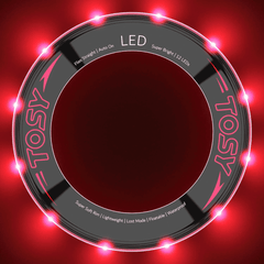 TOSY Flying Ring with red LED lights on a red background