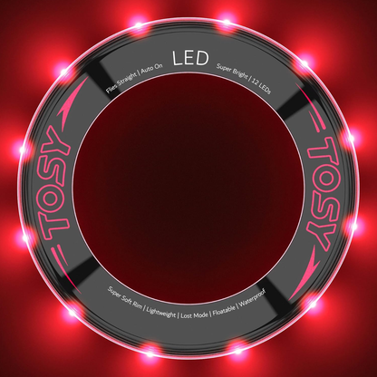 TOSY Flying Ring with red LED lights on a red background