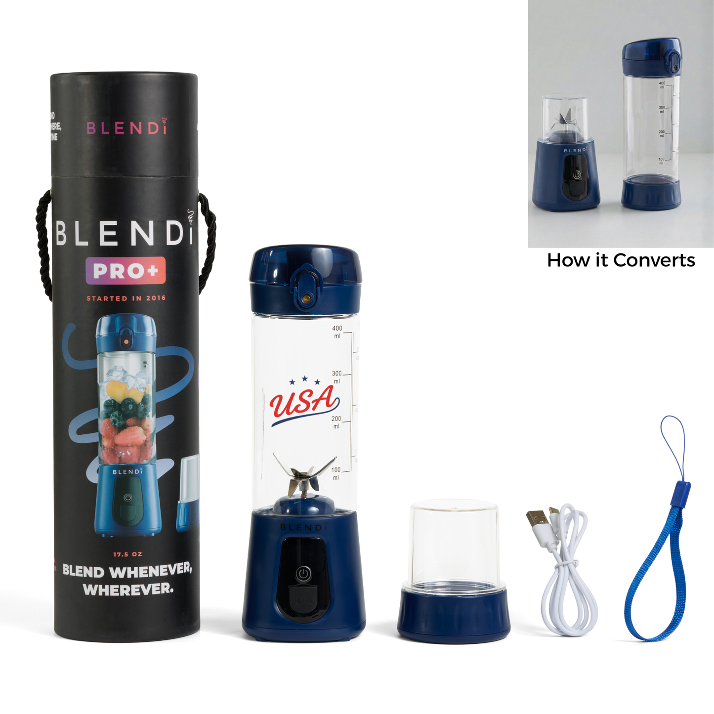 BLENDi USA Pro+ Ice Crushing Portable Blender, USB-C