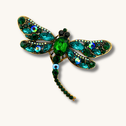 Dragonfly Brooch, Emerald Green Accents - DSC