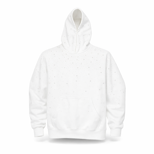 VYBES Rhinestone Galaxy Hoodie, White, Small
