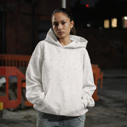 VYBES Rhinestone Galaxy Hoodie White Small – I Spy Deals