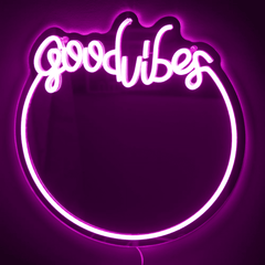 Pink neon 'Good Vibes' wall mirror with LED lighting