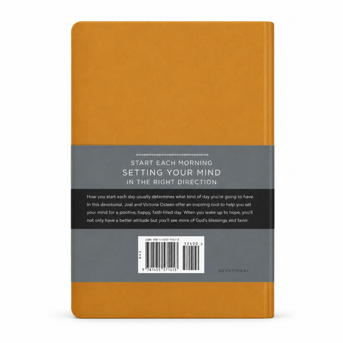 Wake Up to Hope devotional book by Joel Osteen leather bound in warm orange with gray FaithWords cover band and barcode