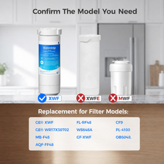 Waterdrop XWF refrigerator water filter replacement, white cylindrical cartridge with tool-free installation design
