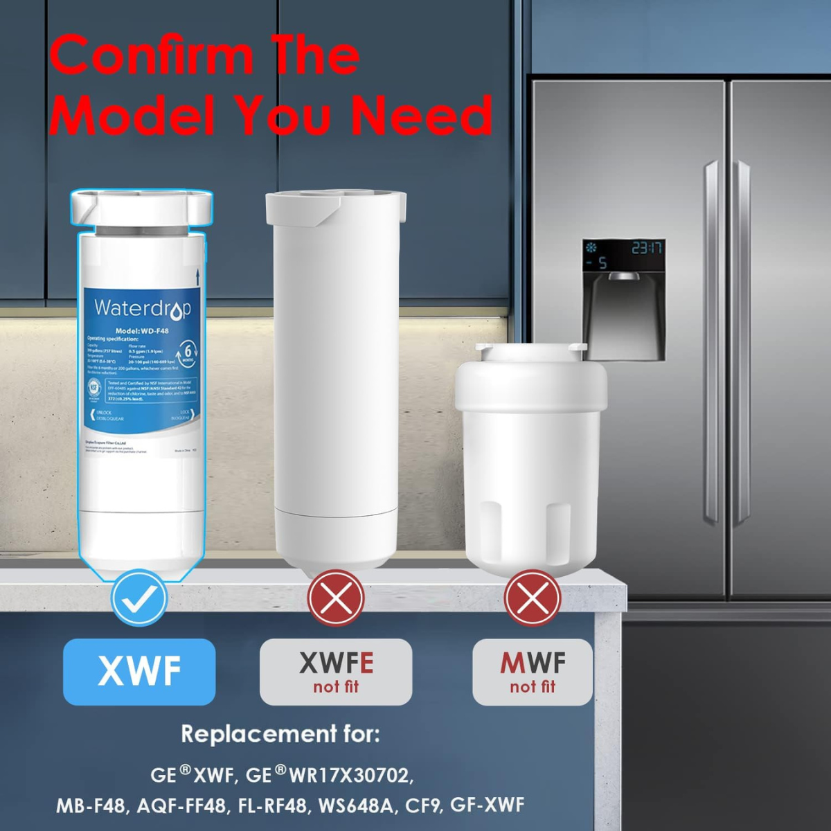Waterdrop XWF Refrigerator Water Filter – NSF Certified Replacement for GE® XWF