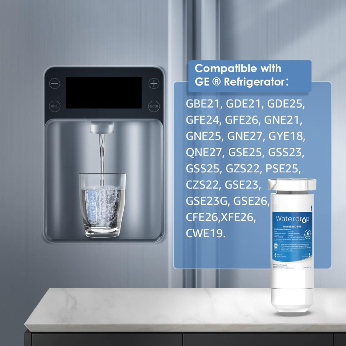 Waterdrop XWF Refrigerator Water Filter – NSF Certified Replacement for GE® XWF