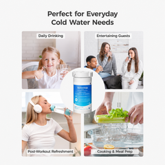 A collage for a Waterdrop water filter for GE refrigerators showcasing water drinking moments.