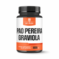 Supplement bottle labeled 'Pao Pereira Graviola' with Welbuda branding on a white background