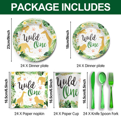 Disposable Tableware 24 Settings, 'Wild One' Theme - Piooluialy
