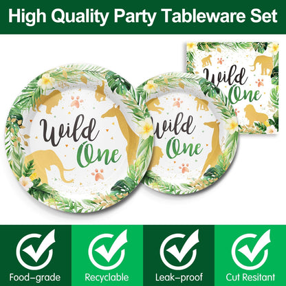 Disposable Tableware 24 Settings, 'Wild One' Theme - Piooluialy