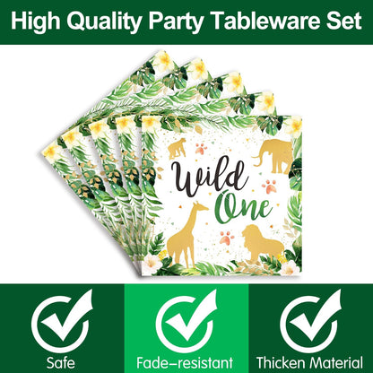 Disposable Tableware 24 Settings, 'Wild One' Theme - Piooluialy