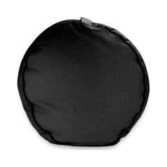 Black meditation cushion in carrying bag