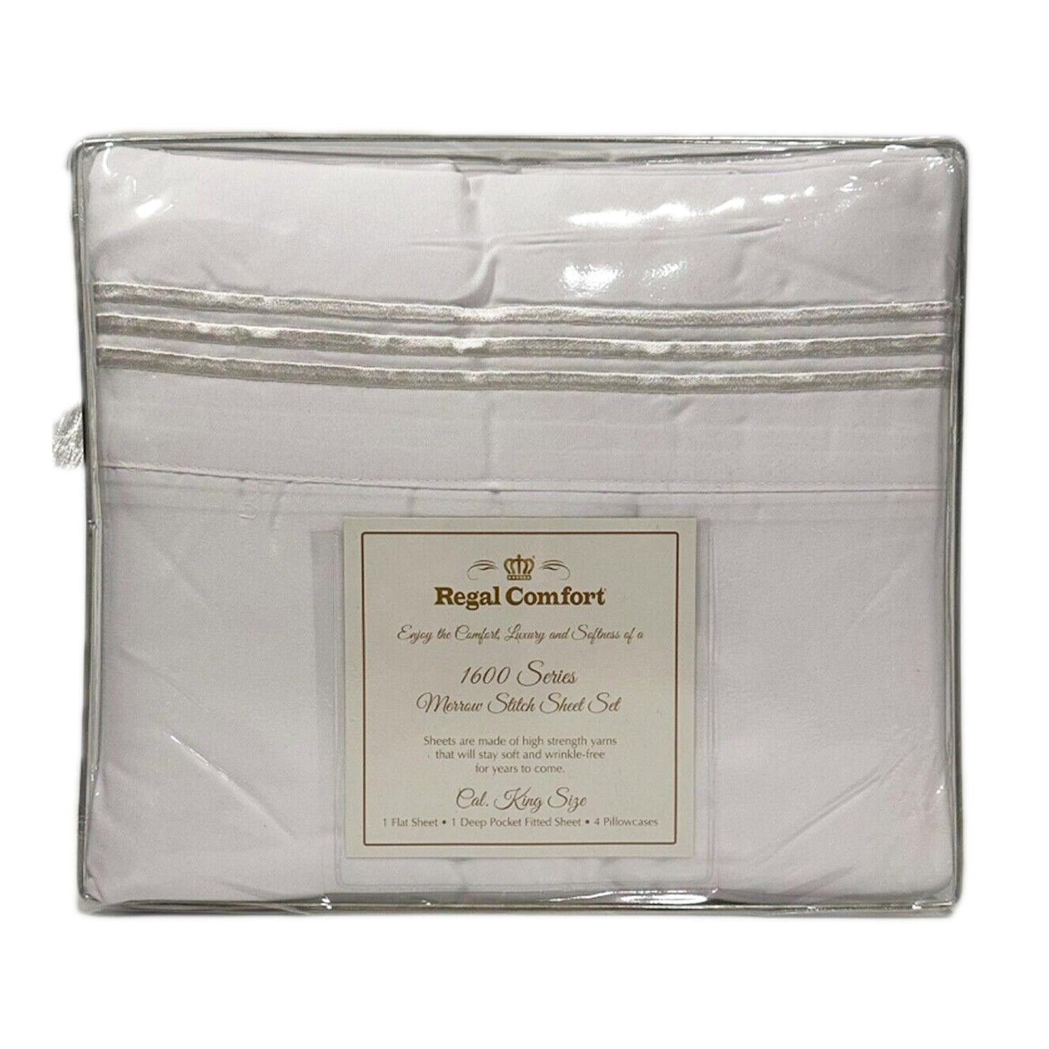 regal comfort | merrow stitch sheet set | 6 pc. | white | cal king - Home Revival Shop