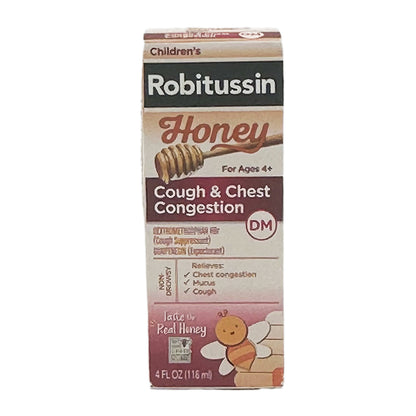 Children's Robitussin Kids Cough Congestion DM and Cold Medicine, Honey, 4 Fl Oz