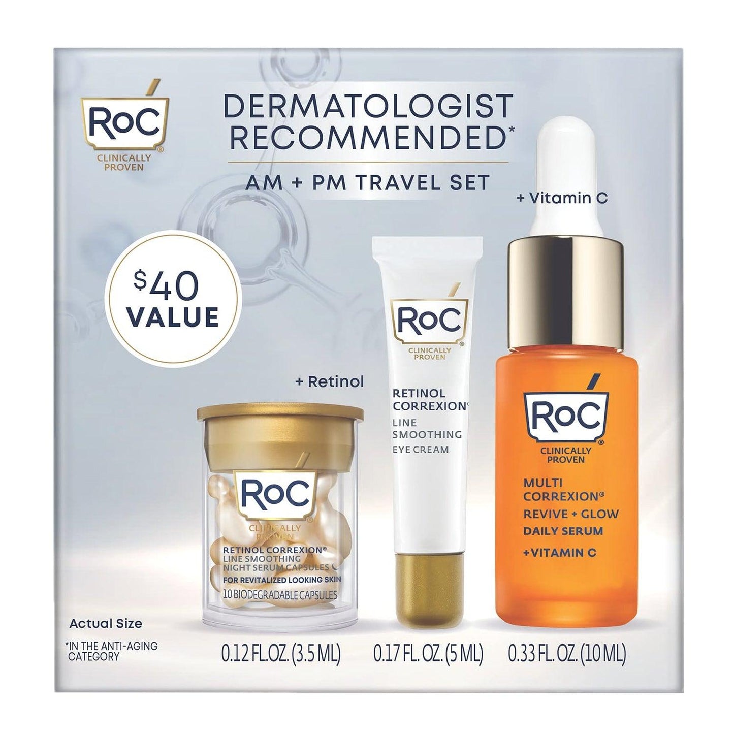 RoC AM PM Gift Set - Retinol Eye Cream, Capsules, 10% Vitamin C - Travel Size - Home Revival Shop
