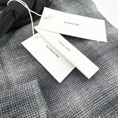 vince | men's tonal shadow plaid button-down hoodie in heather grey | size L - Home Revival Shop