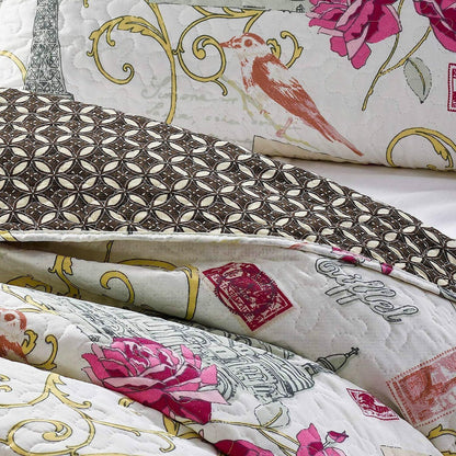virah bella | quilt set 3 pc. | paris themed, light-wight/reversible | full/queen - Home Revival Shop