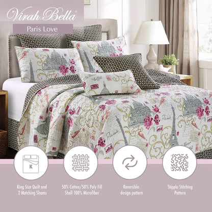 virah bella | quilt set 3 pc. | paris themed, light-wight/reversible | king - Home Revival Shop