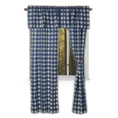 Virah Bella 5 Piece Curtain Set in Lincoln Plaid Blue, Polyester Easy Care - Home Revival Shop